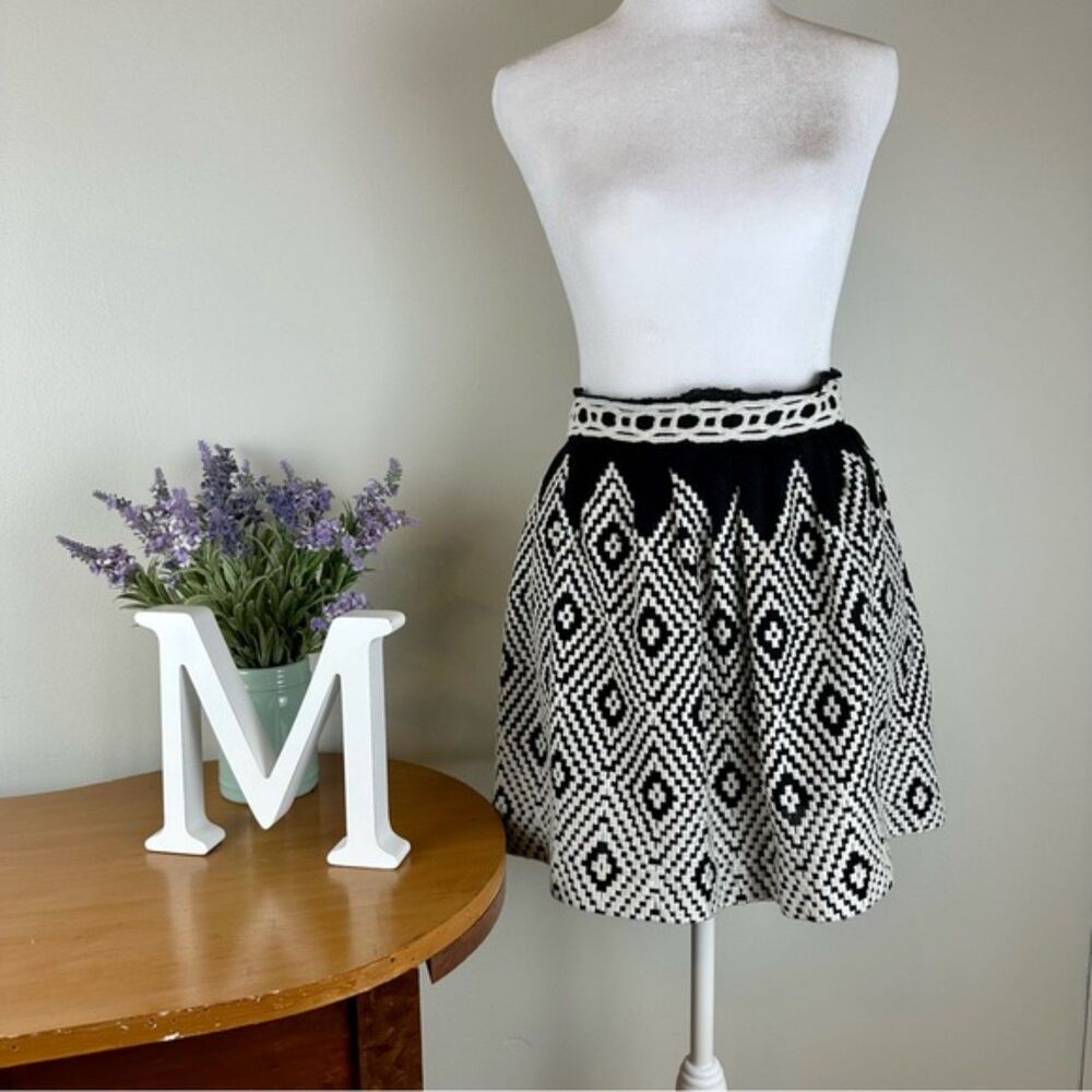 Free People Embroidered Mini Skirt - Size 6 - black with white embroidery